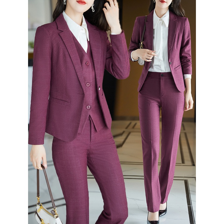 8236 New Korean style business attire plaid suit women's formal work clothes fall winter fashion high-end temperament British style suit Professional suit jacket