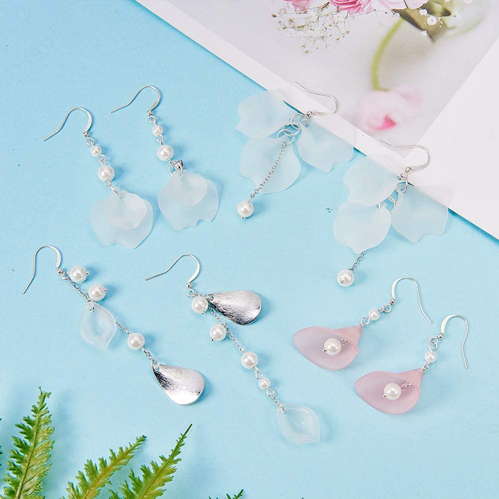 Silver SUNNYCLUE 1 Box DIY 8 Pairs Petal Earrings Flower Dangle Earring Making Kits with Glass Pearl Beads Supplies for Women Girls Beginners 