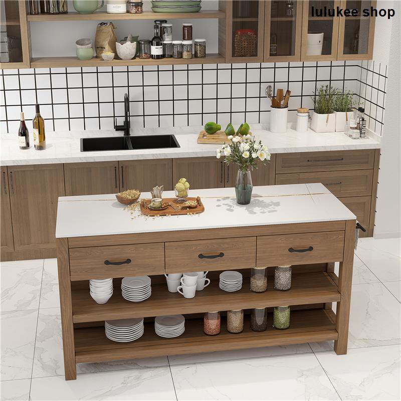 American retro solid wood sideboard, dining table storage storage marble