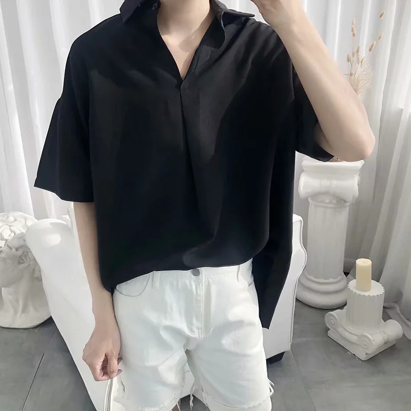 Plain Half Sleeved Shirt M 2xl Open Collar Five Point Sleeve Korean Version Men S Pullover Drop Shoulder Shopee Malaysia