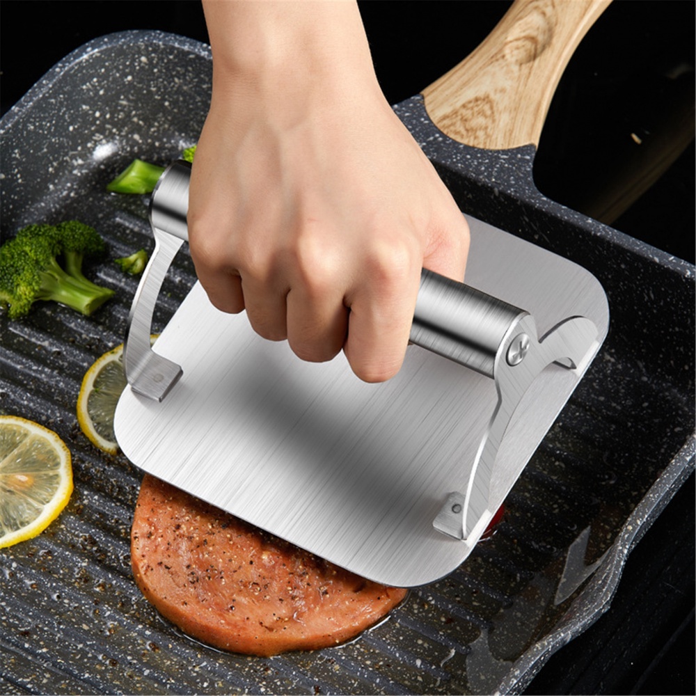 Burger Press, Stainless Steel Smooth Hamburger Press, Non-Stick Burger Smasher Grill Press, Square Bacon Press Perfect for Flat Top Griddle Grill Cooking