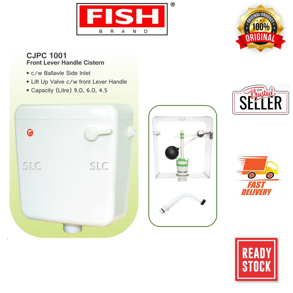 FISH 6.0 L Low Level Front Lever Cistern PVC Plastic Toilet Tank White / Pam Tangki Tandas Plastik