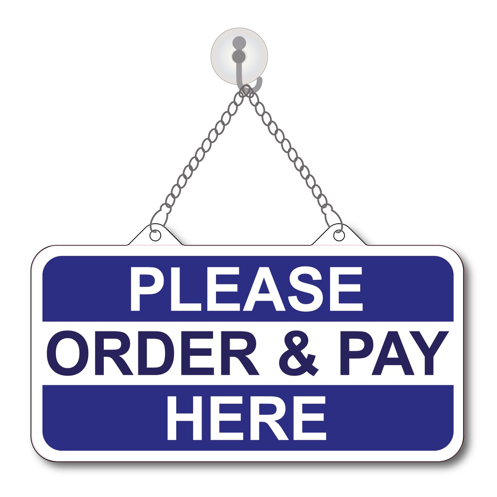 PLEASE ORDER & PAY HERE, ORDER HER, SOLD OUT, TAKE AWAY SIGN BOARD WITH HOOK & SUCTION 100X200MM