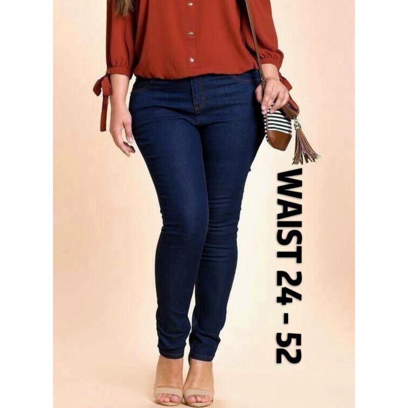 Plus Size Women Jean Dark blue & Seluar Denim Wanita stretchable memeri