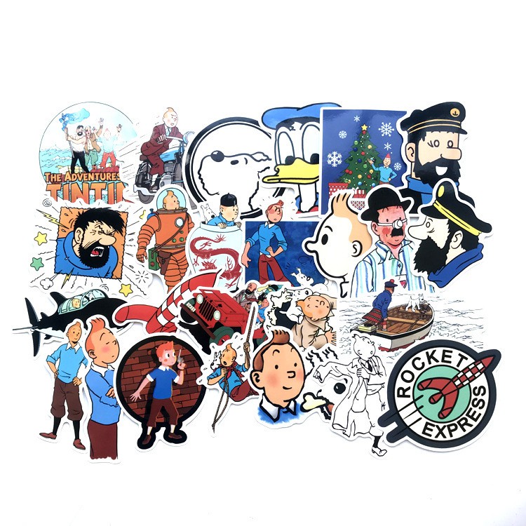 25pcs THE ADVENTURE OF TINTIN Vinyl Decal graffiti STICKERS bomb for ...