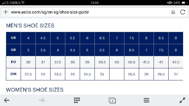 asics shoe sizes