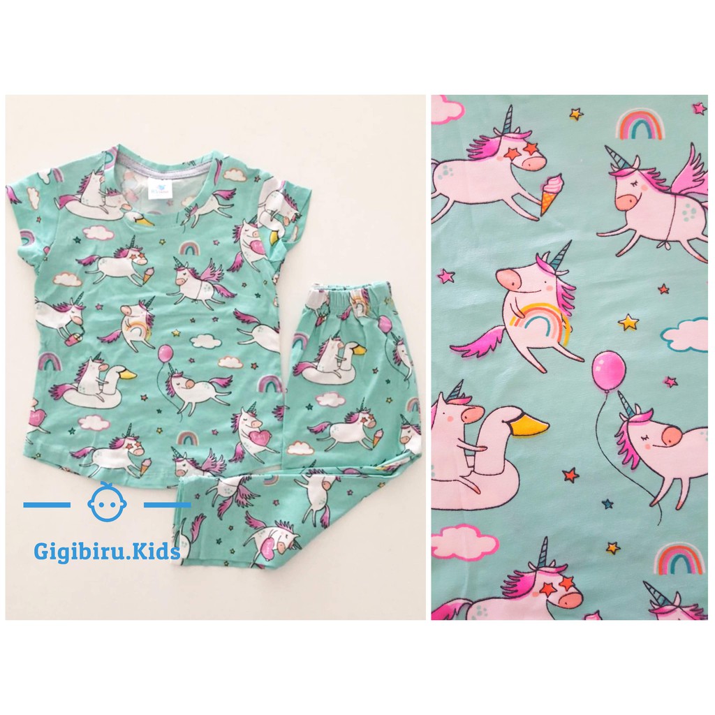  Baju  Tidur  Budak Unicorn Hijau Pyjamas Kids Green Unicorn 