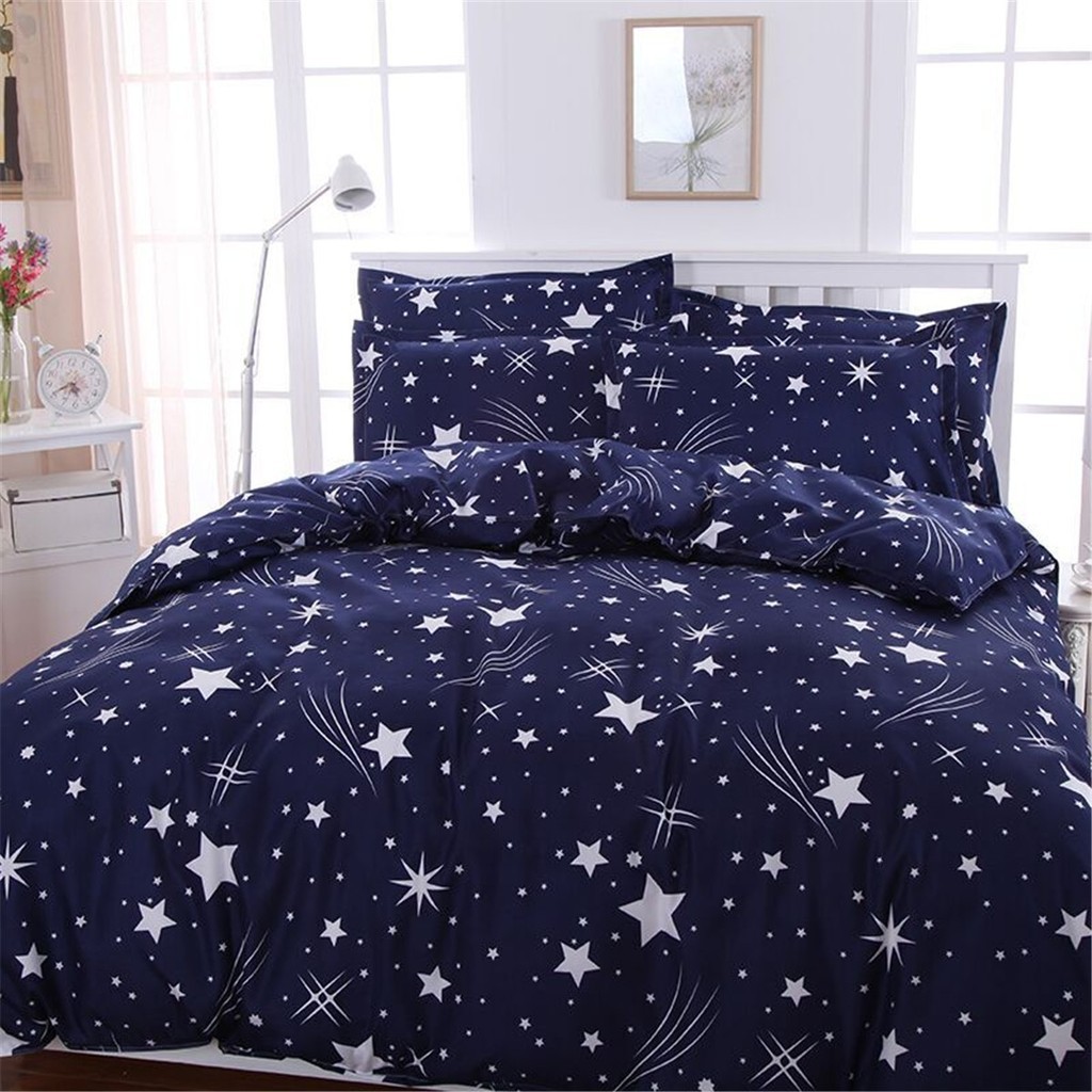 Gm 4pcs Bedding Set Stars Duvet Cover Flat Sheet Pillowcase