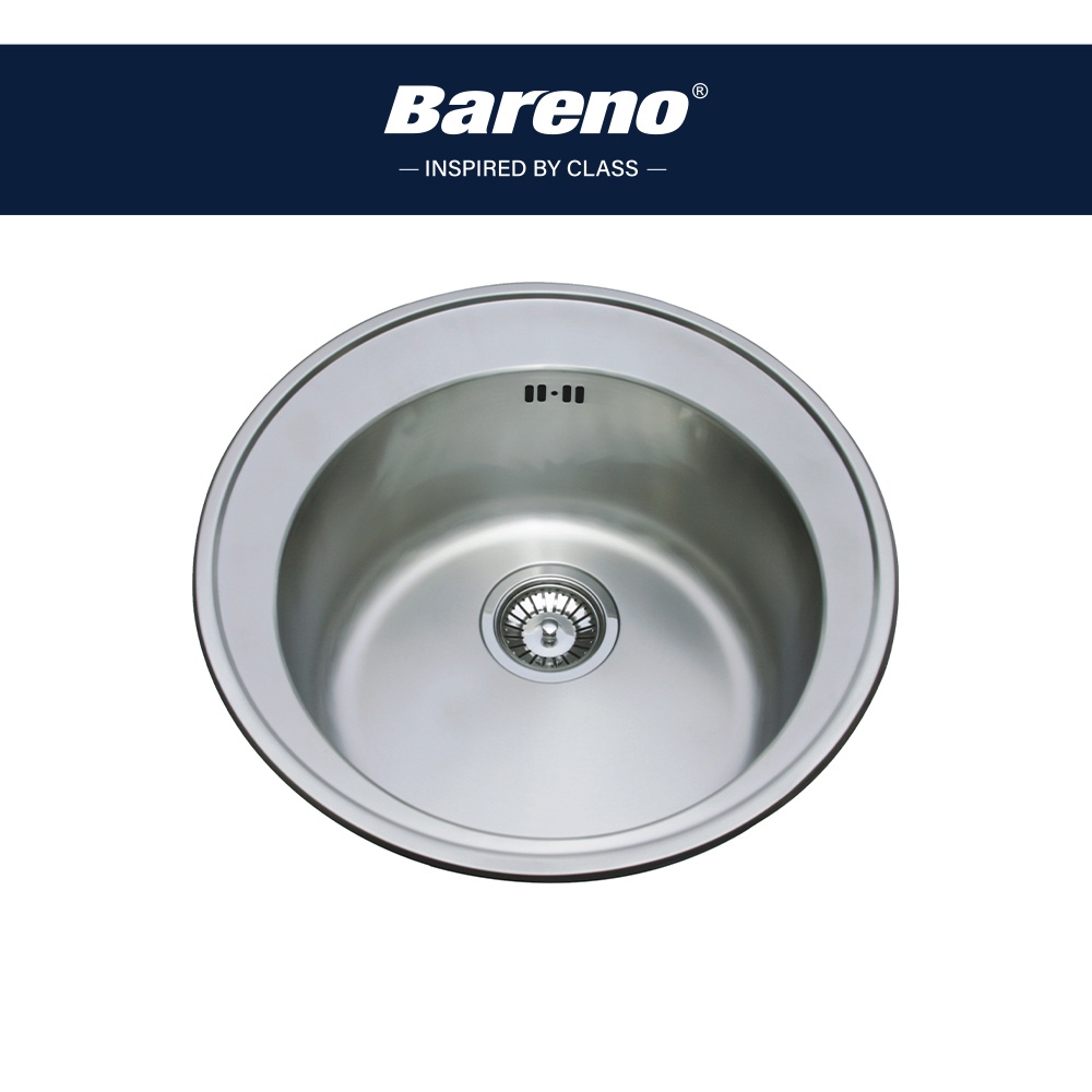 Bareno Stainless Steel SUS 304 Top Mount Round Single Bowl Kitchen Basin  Sink 1011D-3 Include Accessories