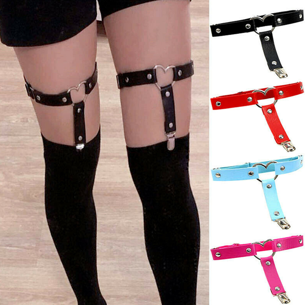 Women's Adjustable Heart Leg Garter Leather Punk Harness Gothic Thigh Ring Belt