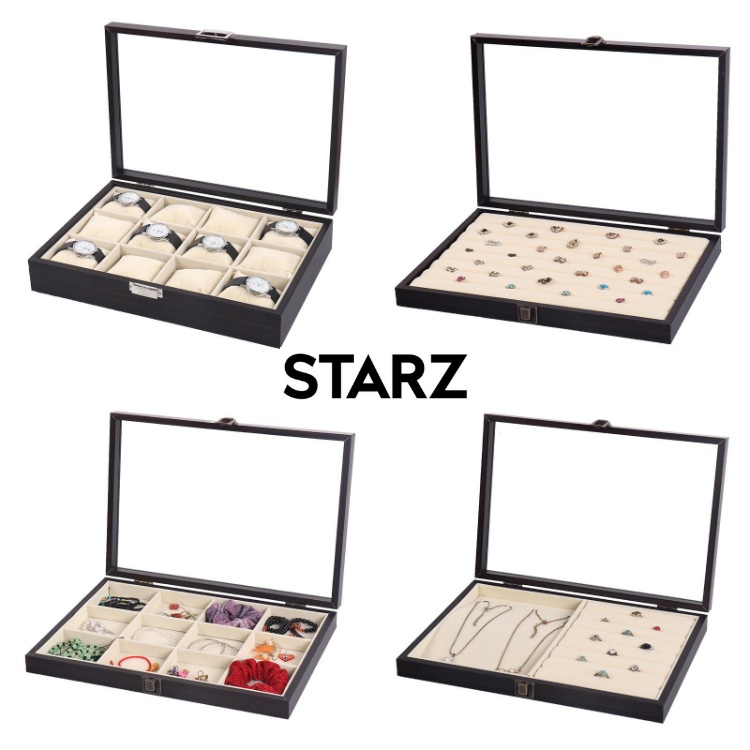 [ SALE ] 8 Model - Brown Wooden Jewelry Storage Box Trays Organizer / Pendants Necklace Earrings Ring Wood Display Case