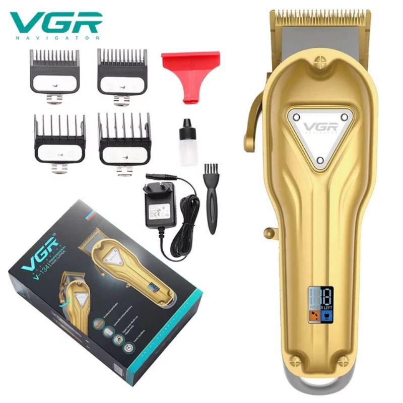 VGR Original V-134 Zero Adjustable LED Smart LCD Color Screen Professional Rechargeable Hair Trimmer Clippers, Gold