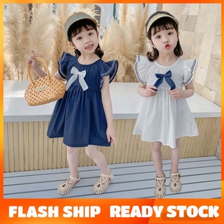 Baby Dress Ruffle Short Sleeve Summer Fashion Dress White Blue Cute Bow-knot Toddler Dress