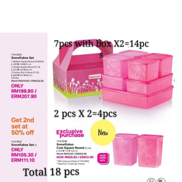 Tupperware snowflakes set 14pcs with pwp(4)with box(2)