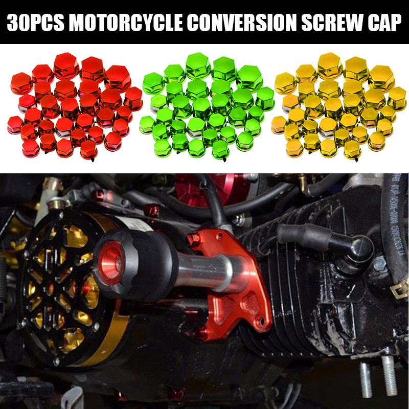 Kk Stock 30pcs Motorcycle Screw Nut Bolt Cap Cover Decor Centro