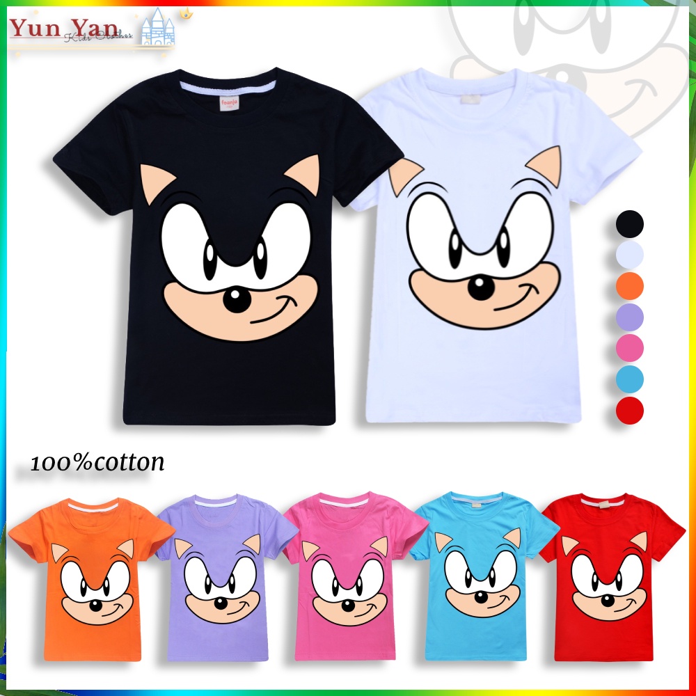 Sonic The Hedgehog Expression Print Cartoon Kids Top, 100% Cotton T 