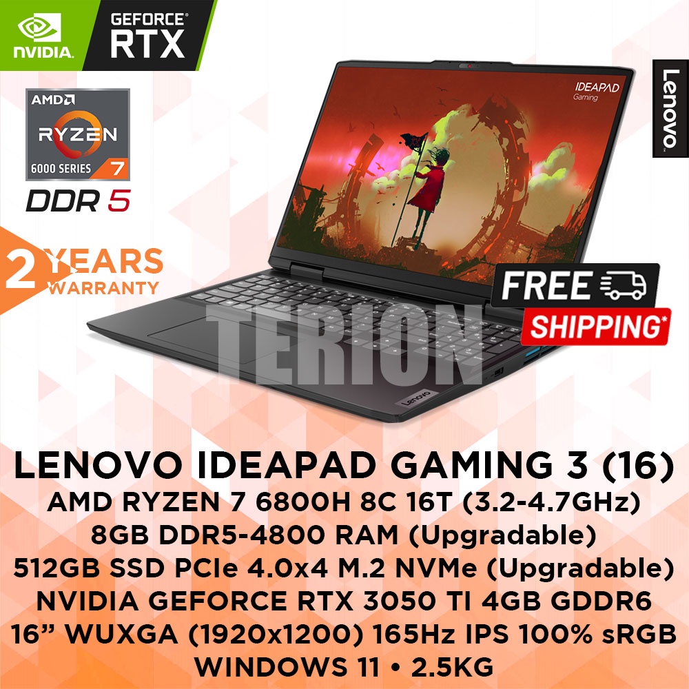 Lenovo IdeaPad Gaming 3 16ARH7 AMD Ryzen 7 6800H RTX 3050 Ti 8GB DDR5 ...