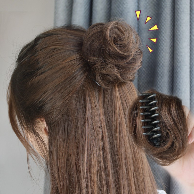 Women Lady Wavy Curly Real Human Hair Fluffy Natural Buns Up Do