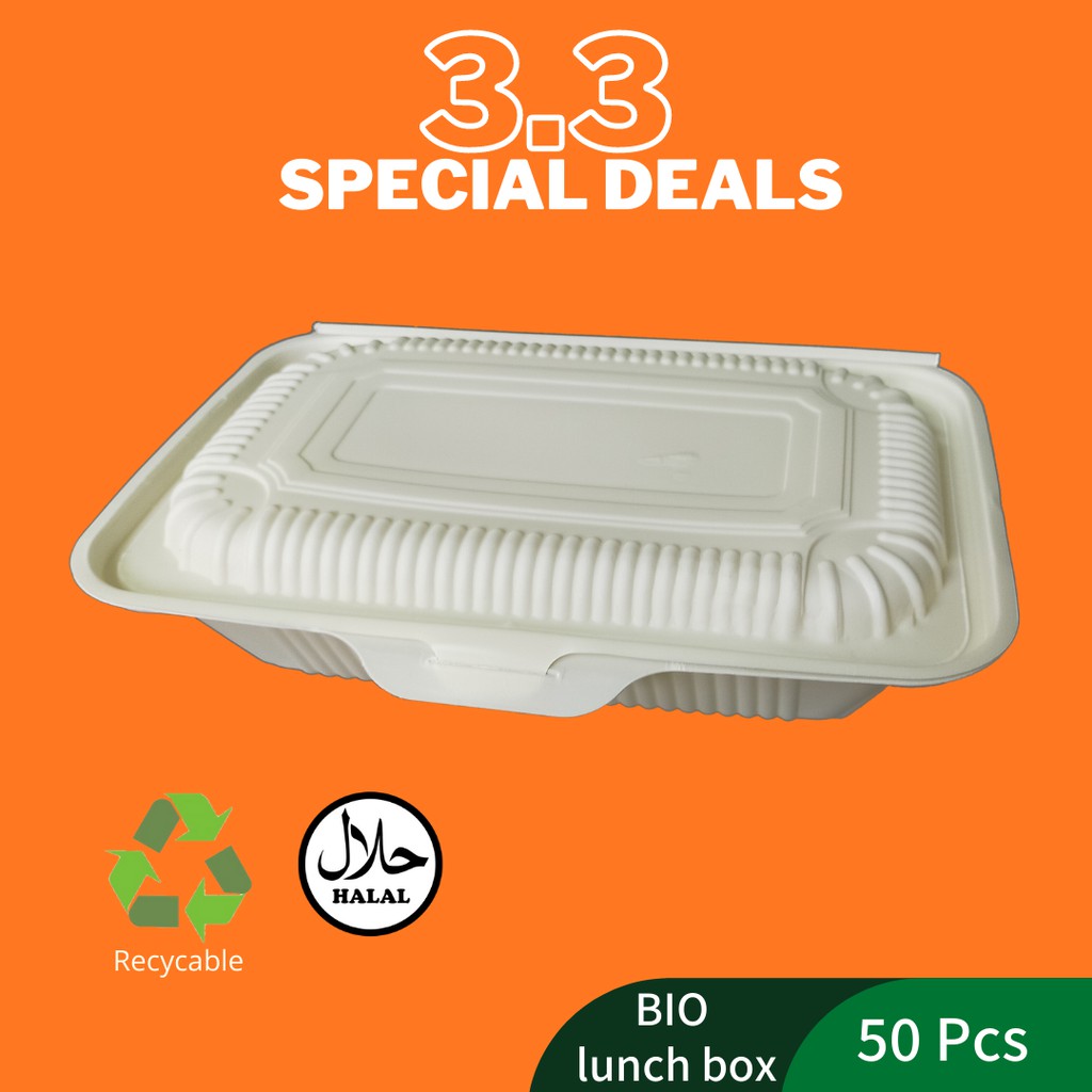 [50 Pcs] Biodegradable Disposable Lunch Box Bento Box Food Packaging