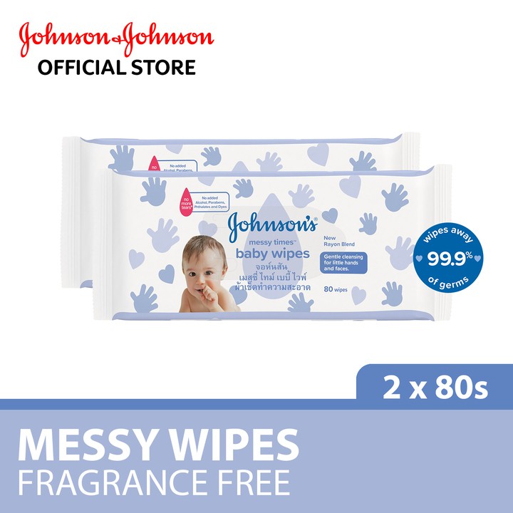 Johnson's Baby Messy Wipes Fragrance Free Wipes (80's x 2 Packs)