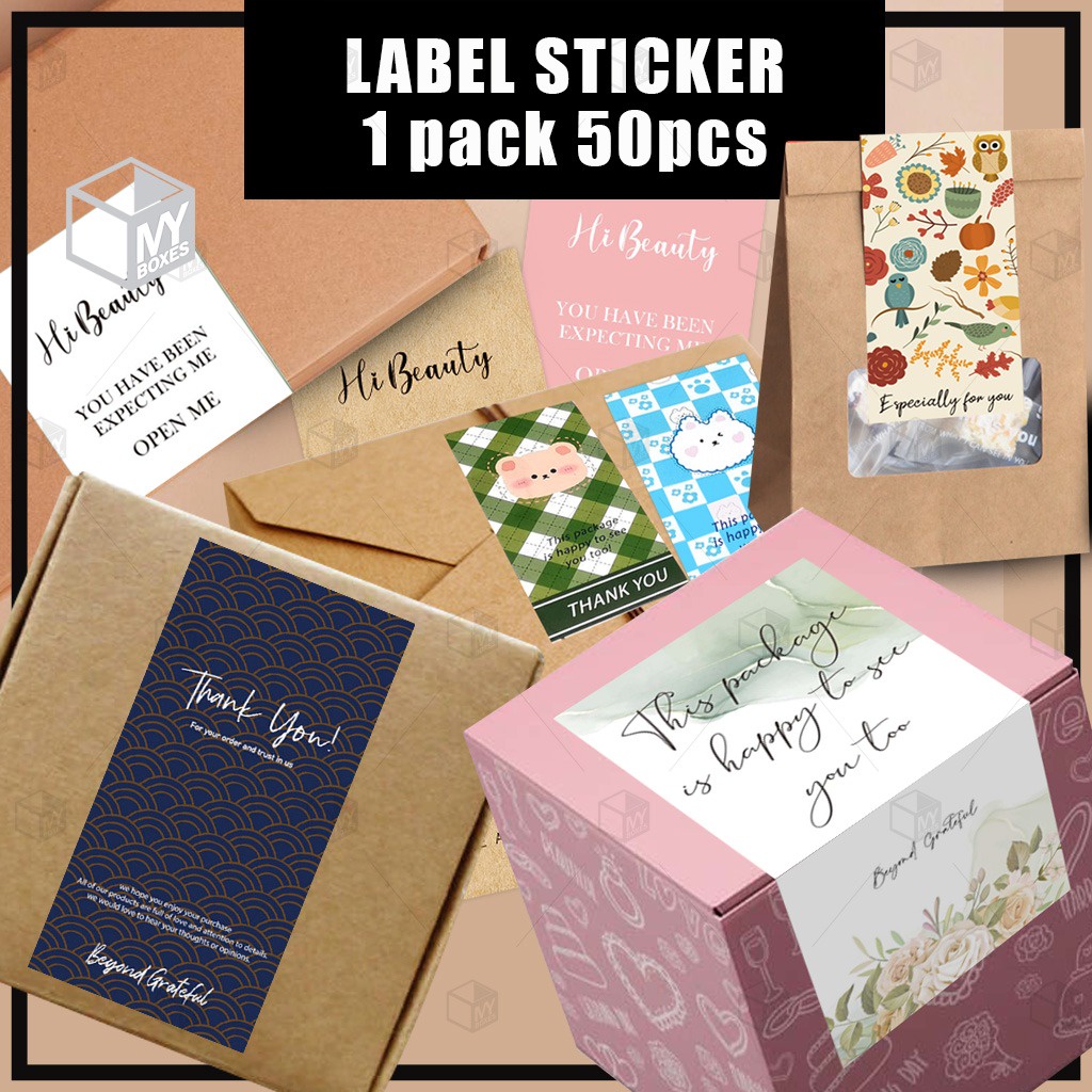 50PCS Sealing Stickers Thank You Sticker Waterproof Rectangle Size Decorate Box Package Label 谢谢贴纸 Stiker Terima Kasih