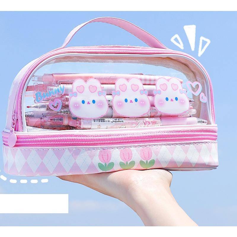 Casual Travel 2022 PVC Large Capacity Pencil Case Kawaii School Pen Supplies cosmetic Storage Bag Students Cases Big ... - Image 2