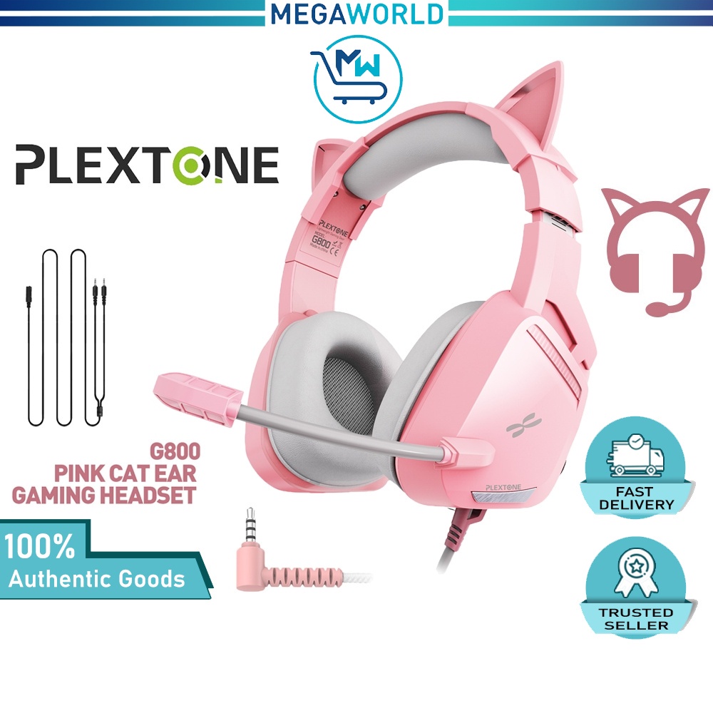 PLEXTONE G800 Pink Cat Ear Gaming Headset Headphone Noise Cancelling Over Ear Heavy Bass PC