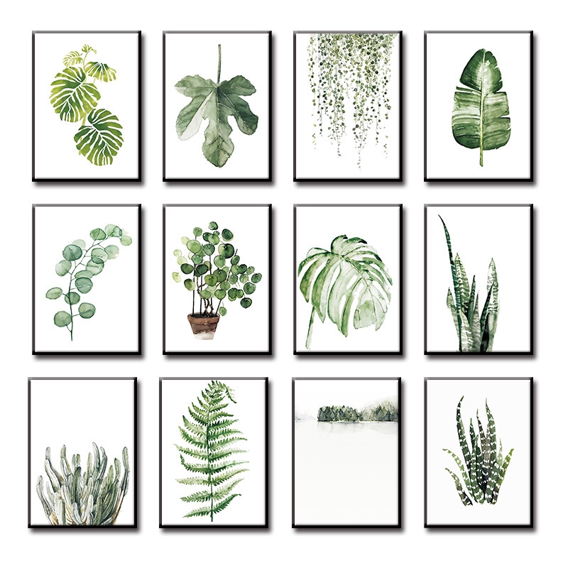Nordic Rural Green Plants Leaves Small Fresh Combination Modern Minimalist Living Room Bedroom Hotel Decorative Painting Shopee Malaysia