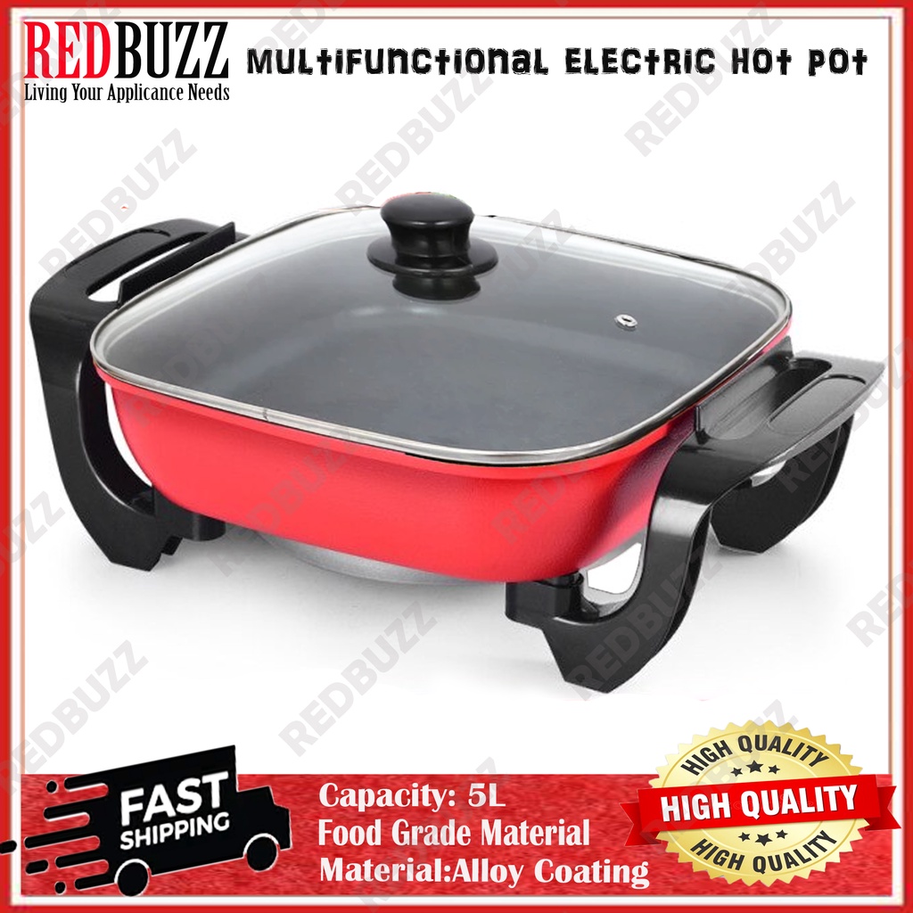 Redbuzz Cooking Pot Cooker Electric Hot Pot Steambot BBQ Square Pot Periuk Masak Non-Stick Electric Frying Pan