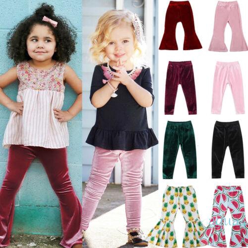 2-10Y Baby Kid Girls Velvet Elastic Waist Wide Leg Pants Flared Wedding Trousers