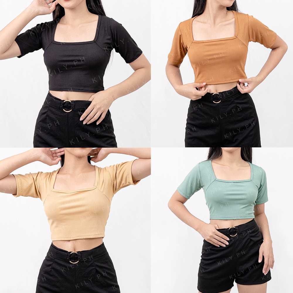 KILY. PH Daily basic Crop Top Square neck Top Knitted Trendy Blouse Korean Fashion OOTD 6A0220