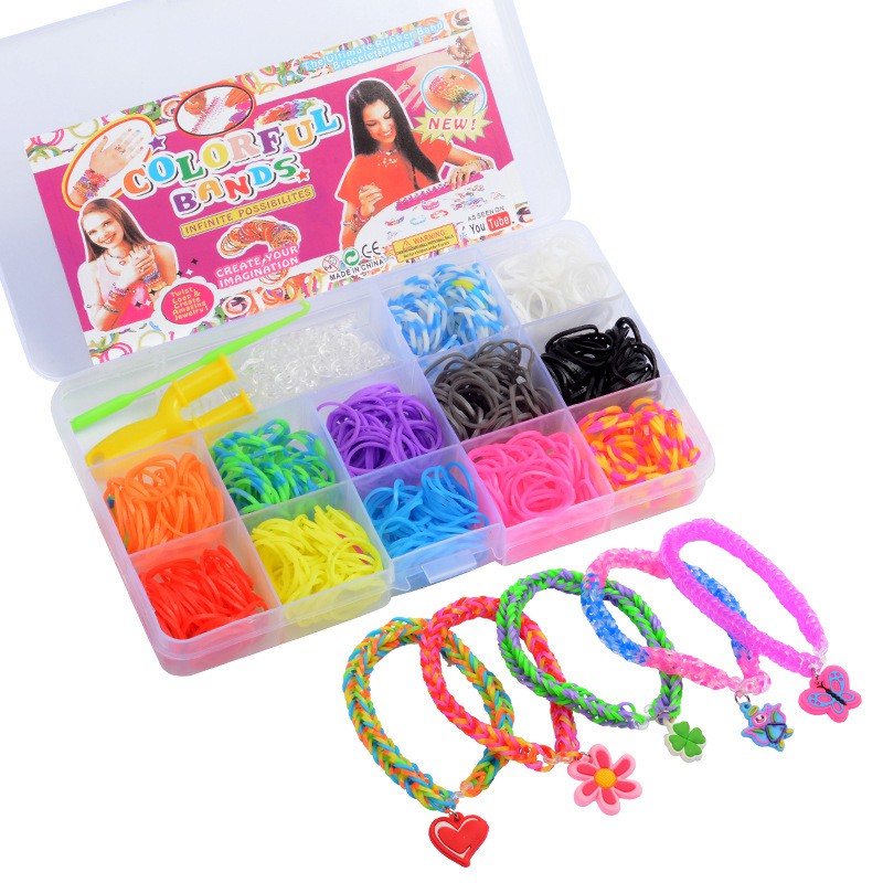 DIY Crafting Bracelet Weaving Rubber Anklet S-Clips with Tools Rainbow Rubber Loom Bands Refill Kit 600 Pcs/Pack White 