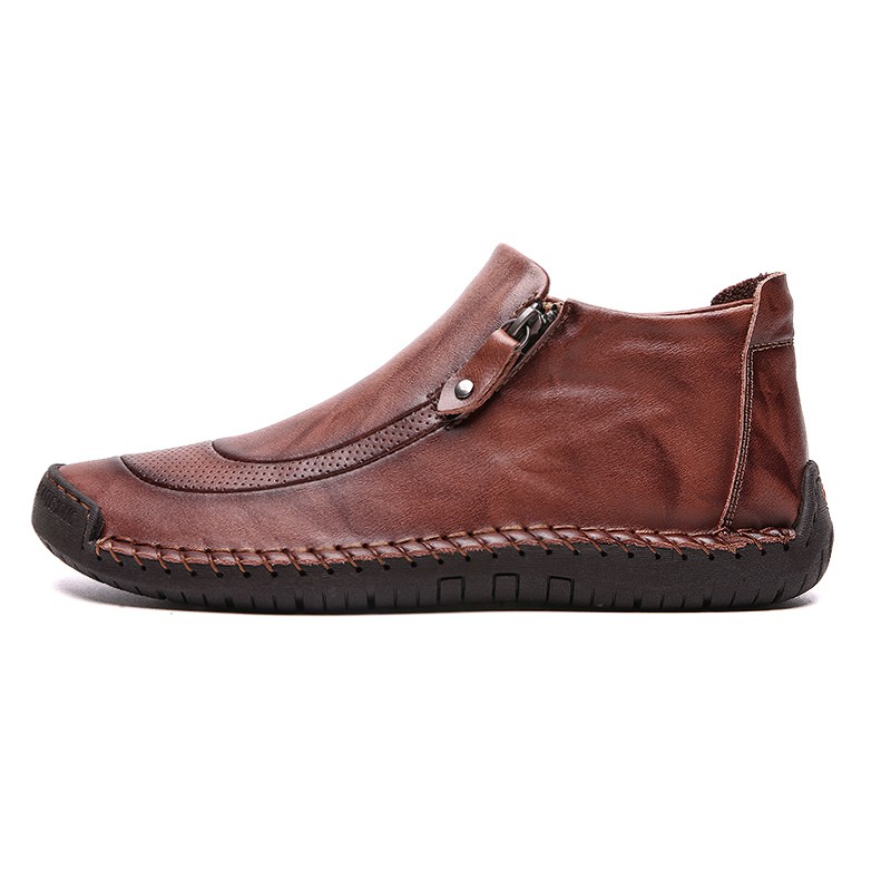 menico large size men hand stitching side zipper casual leather shoes