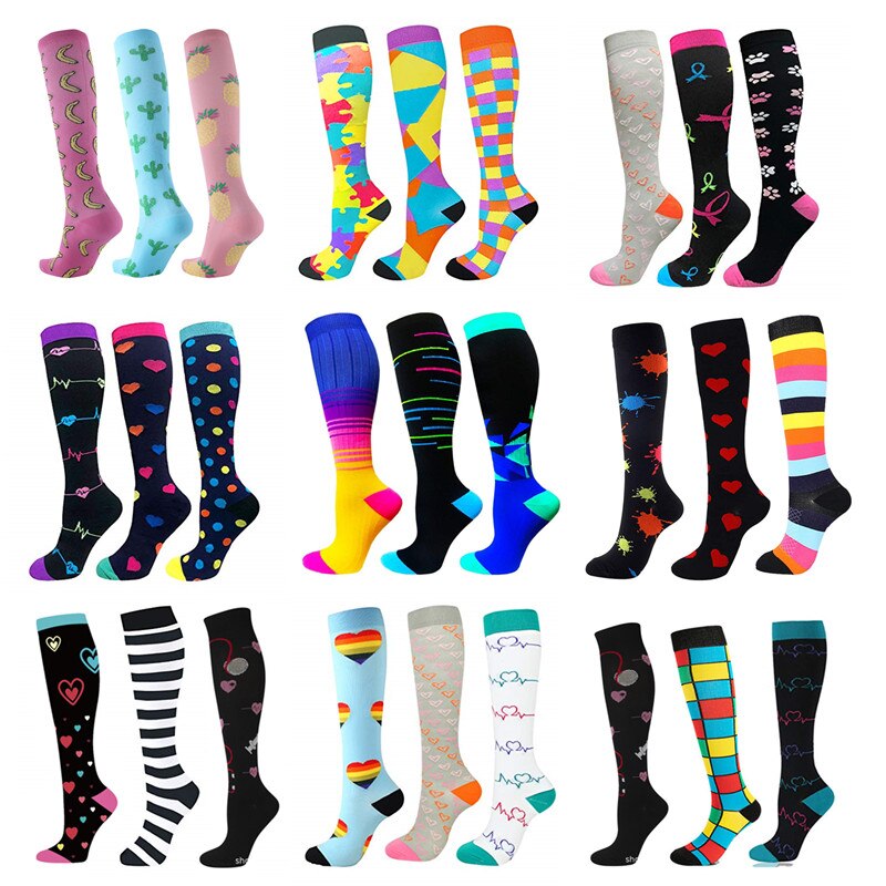 3 Pairs Compression Socks Knee High Running Sport Socks Pregnancy Edema Varicose Veins Running Men Women Compression Socks 20-30mmHg