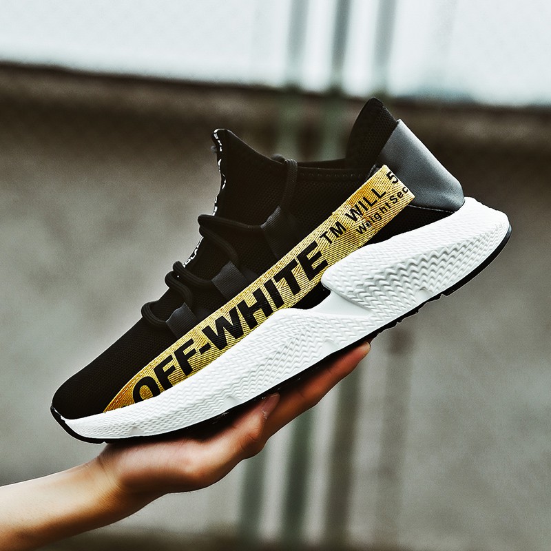 off white black and yellow shoes