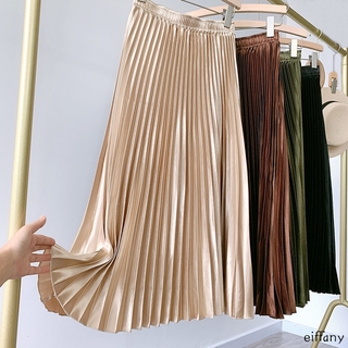 satin pleated skirt high waist a line retro long skirt labuh kembang ...