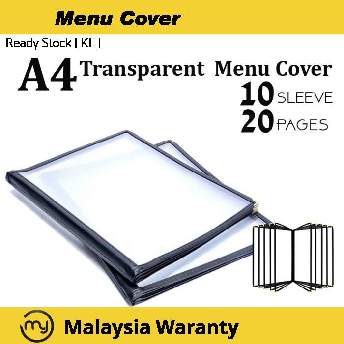 A4 Restaurant Transparent Menu Cover 10 Sleeve 20 Pages Pocket Sheet