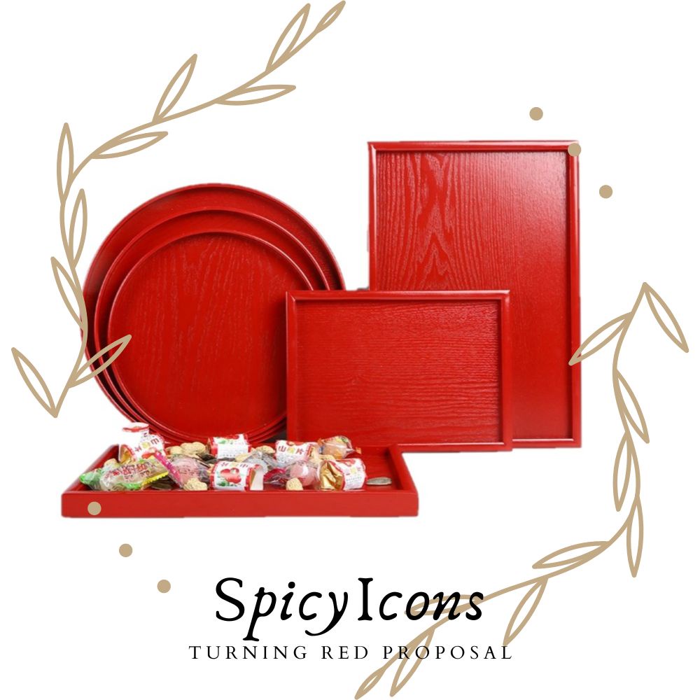 SpicyIcons Red Wooden Tray for Wedding Teapot Set Wood Round Plate