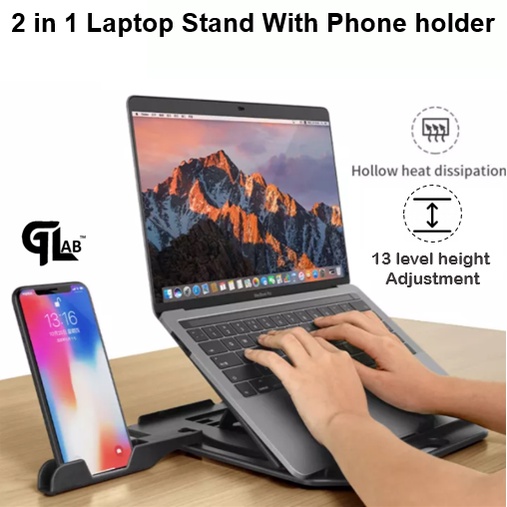 【 2 IN 1 】 Laptop Stand with Phone Holder Portable Foldable Adjustable Holder Phone PC Computer Accessories