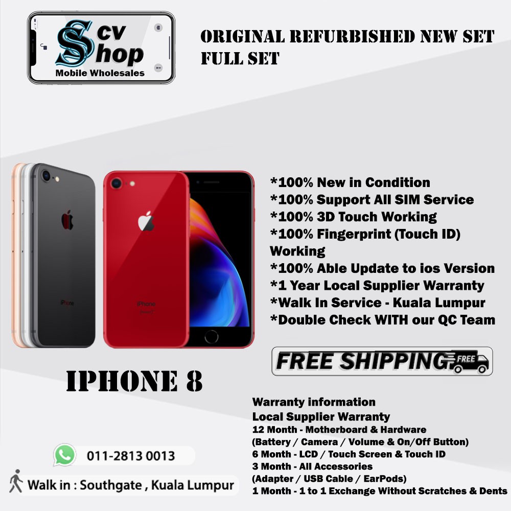 Scv Original Refurbished Iphone 8 64gb 256gb Full Set New Set Shopee Malaysia