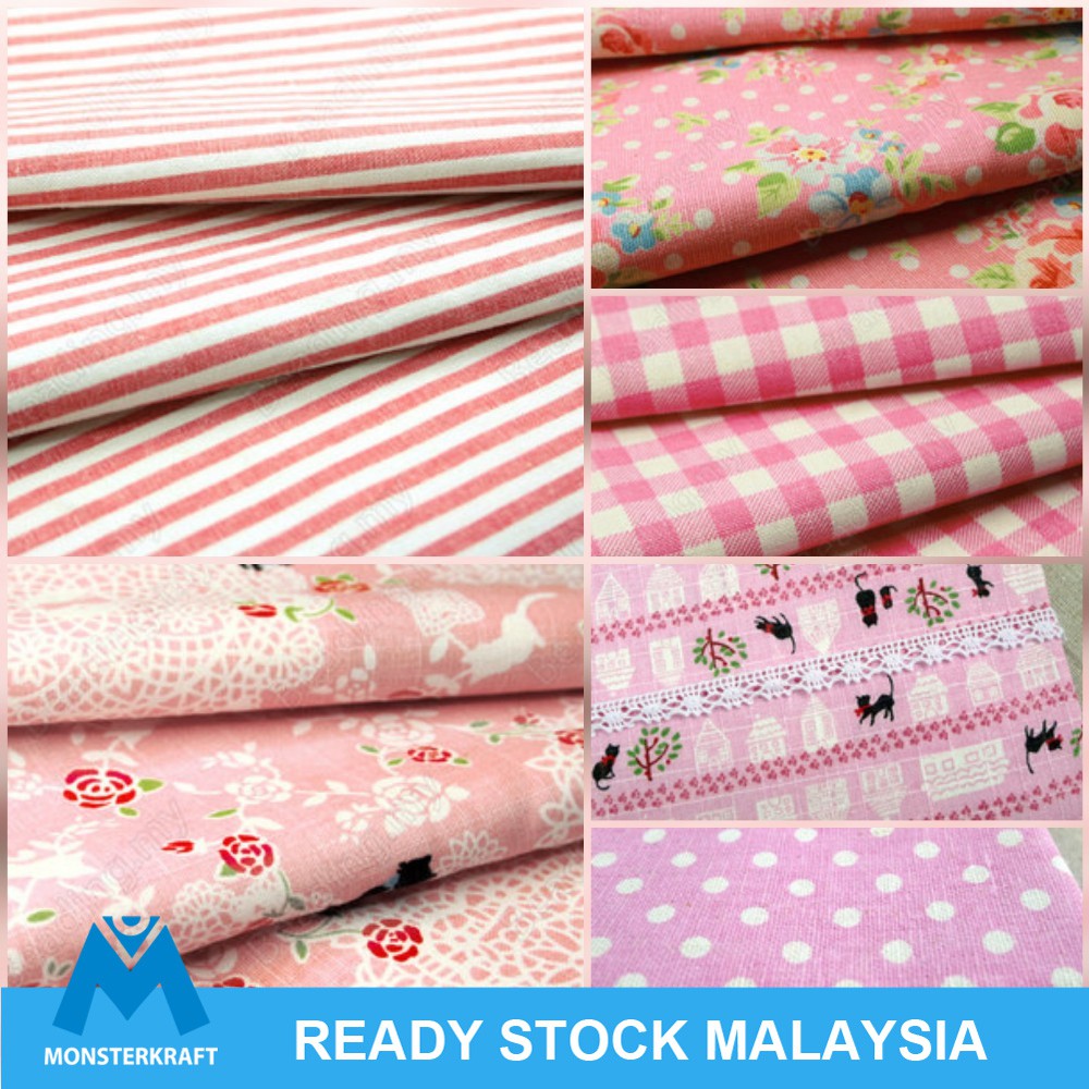 Japanese Fabric Cotton Linen/Kain Cotton Linen, Pink , 140cm Wide (782