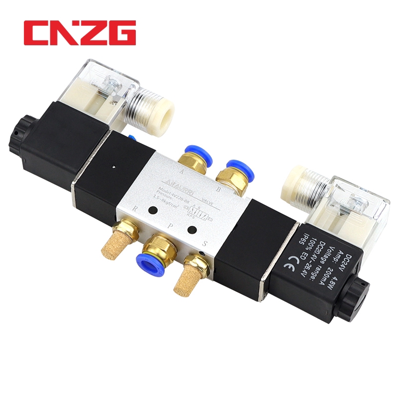 uxcell AC 220V 5 Way 2 Position 1//8 PT,Pneumatic Air Solenoid Valve,Double Electrical Control,Internally Piloted Acting Type,Red Light,4V120-06