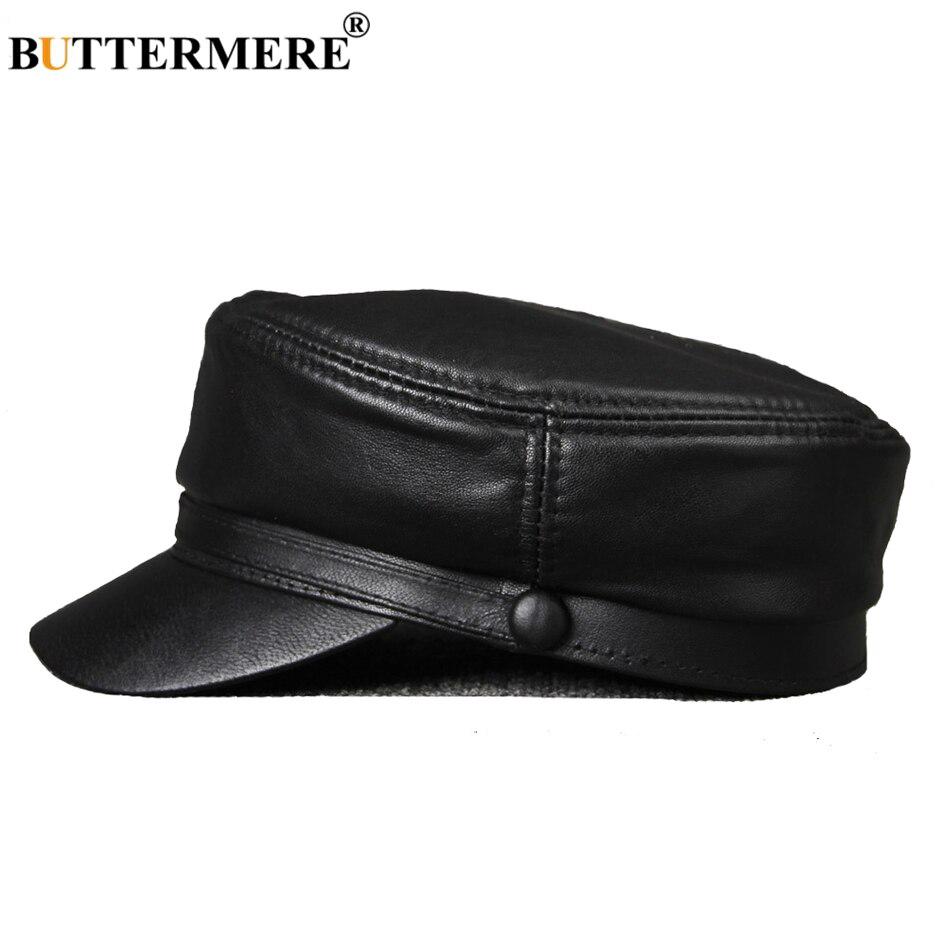 black leather military hat