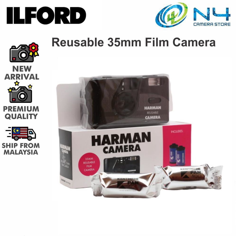 Ilford Harman Reusable 35mm Camera + 2 Roll Kentmere Pan B/W 400 Film ...