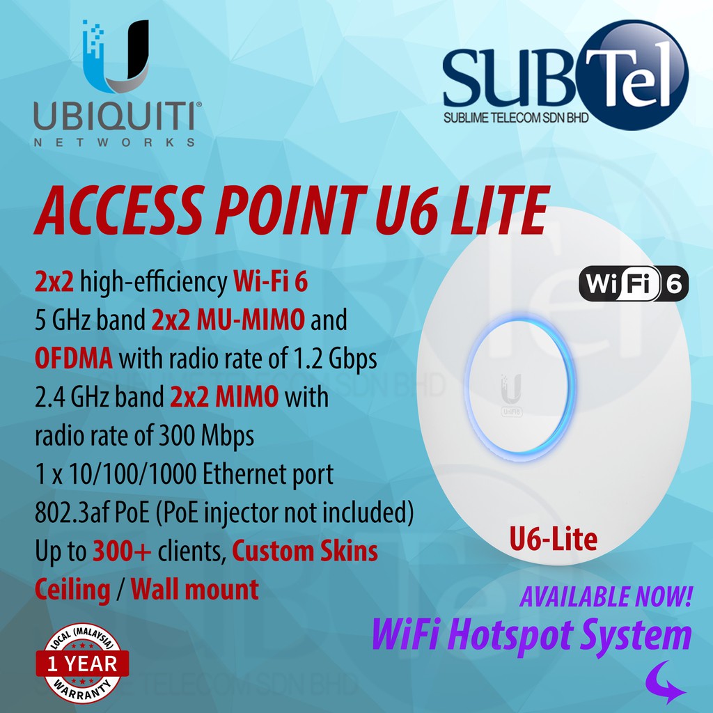 Ubiquiti U6LITE Access Point WiFi 6 LITE Dual band 2x2 MIMO AP 2.4GHz 5GHz Ceiling Wall mount