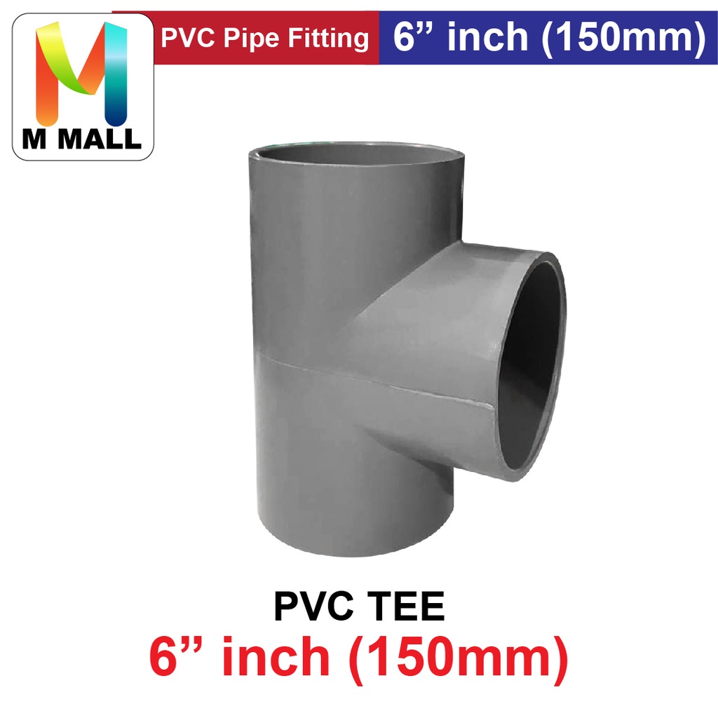 M MALL 6 inch (150mm) PVC Grey Pipe Fitting Tee Socket Plumbing Pipe ...