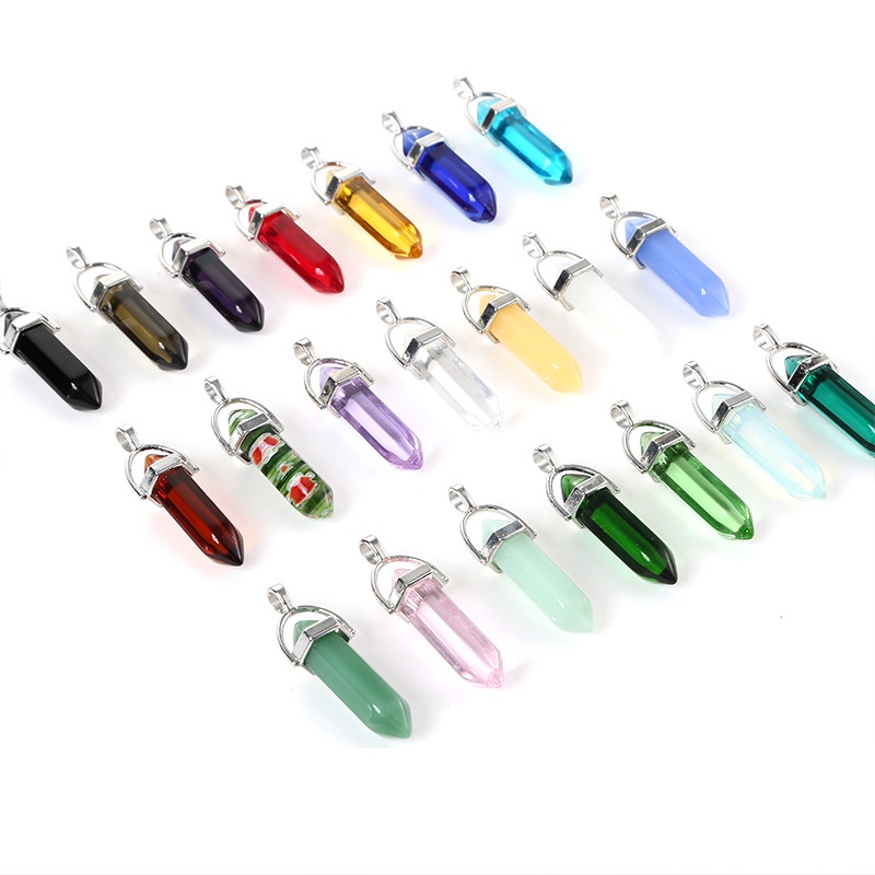 hot selling hexagonal column bullet pendant glazed glass necklace hot selling