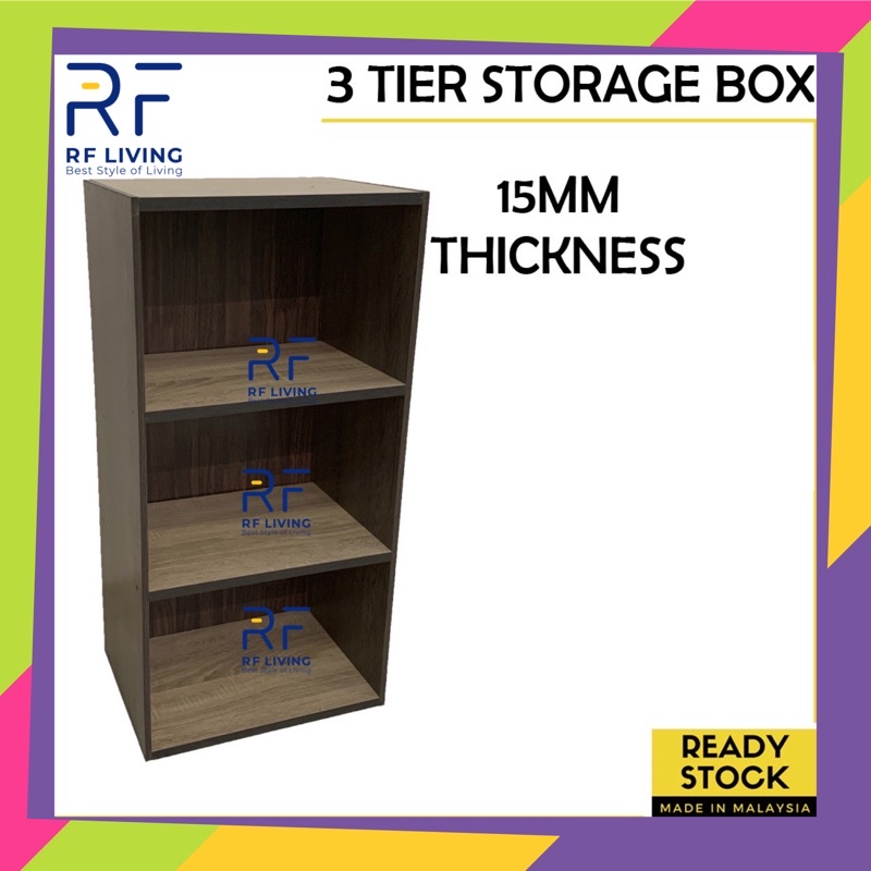 3 Tier Storage Box Bookcase Storage Shelf Rack Bookshelf Almari Buku (Buatan Malaysia