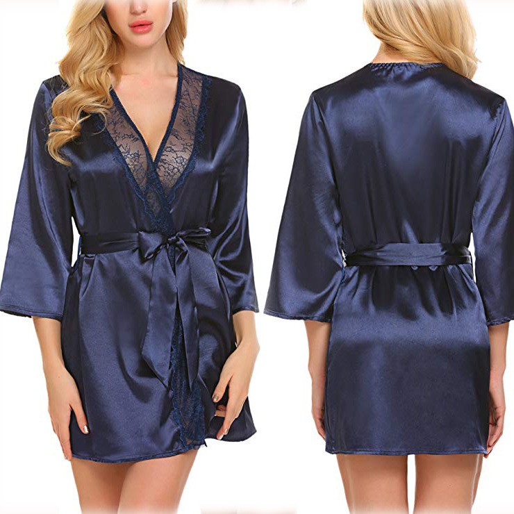 Malaysia Ready Stock Baju Jubah Satin Silk Women Ladies Kimono Robe Sleepwear Nightwear Baju Tidur Jubah Wanita #Y110j