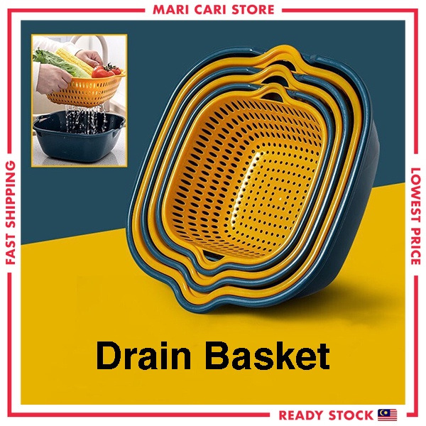 Drain Basket Multipurpose Strainer Colander Drainer Sieve Sifter Kitchen Drain Noodle Fruit Vegetable Tapis Plastik